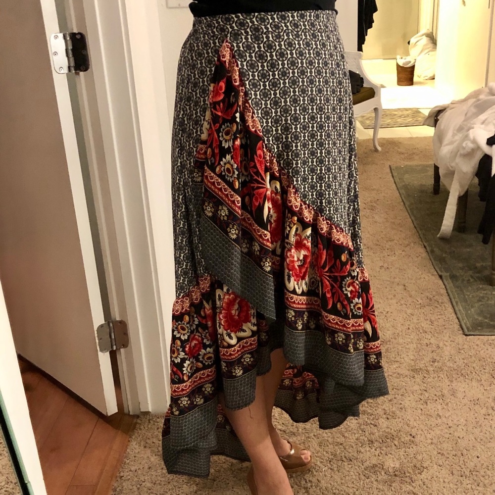 Long high low floral skirt